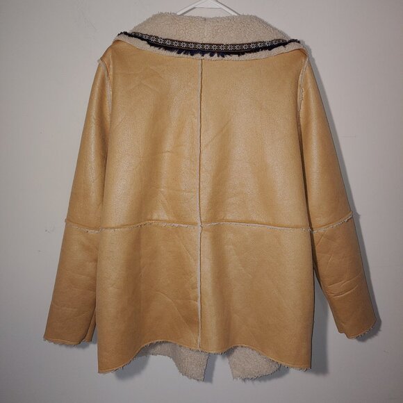 Mystree Faux Leather Shearling Embroidered Collar Jacket Size L Light Brown - Picture 4 of 5